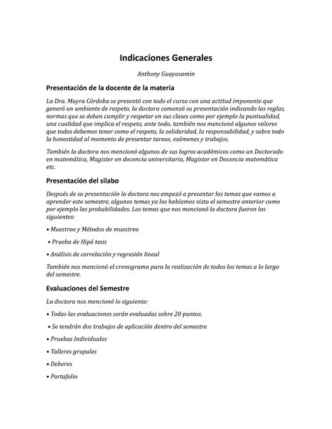 Indicaciones Generales Indicaciones Generales Anthony Guayasamin