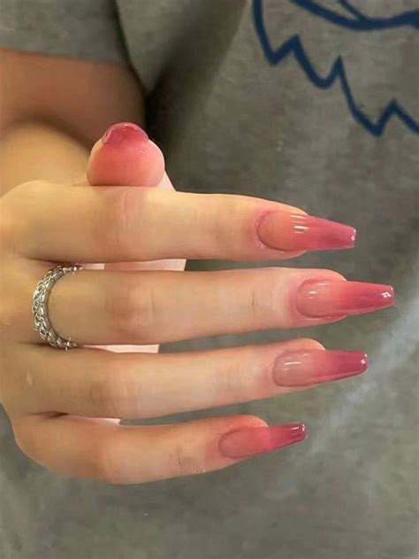 Get Glamorous With Pcs Long Coffin Pink Ombre Glossy Fake Nail