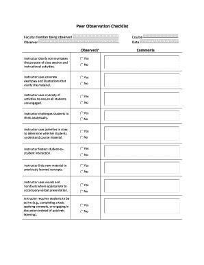 Fillable Online Albany Peer Observation Checklist Fax Email Print