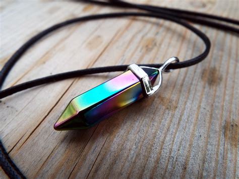 Rainbow Hematite Pendulum Pendant Silver Handmade Gemstone Necklace Stone Gothic Magic Wicca Jewelry