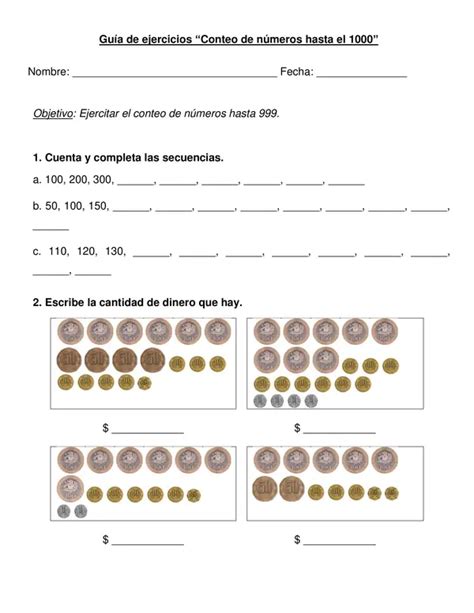 Guía de matemática Conteo de números hasta 1000 segundo año básico