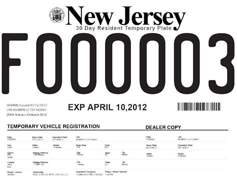 Nj Temporary License Plate Printable Printable Tags Template