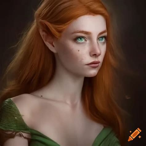 Art Of An Elven Woman With Auburn Hair And Green Eyes On Craiyon