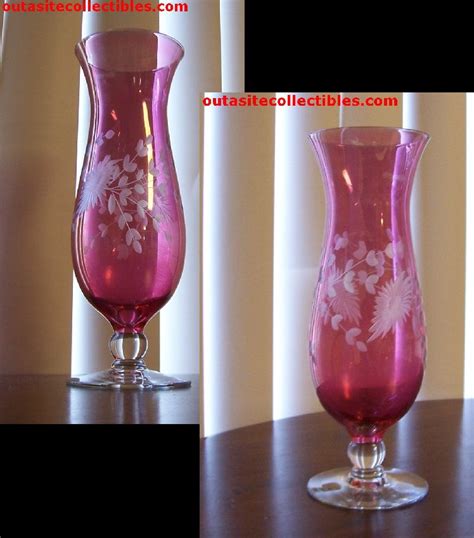 Fenton Cranberry Etched Glass Vase Vintage Fenton Art Glass Vases Fenton Glassware