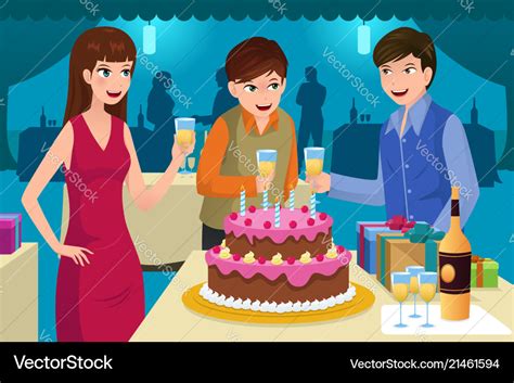 Young people celebrating a birthday party Vector Image