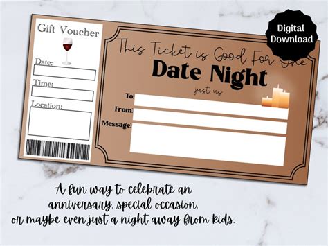 Date Night Gift Certificate Voucher For Couple Printable Date Night