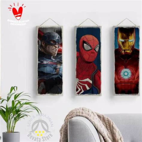 Jual Hiasan Dinding Poster Kayu Superhero Dekorasi Interior Kamar Rumah