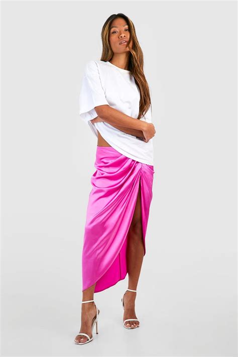 Satin Ruched Midi Skirt Boohoo Uk