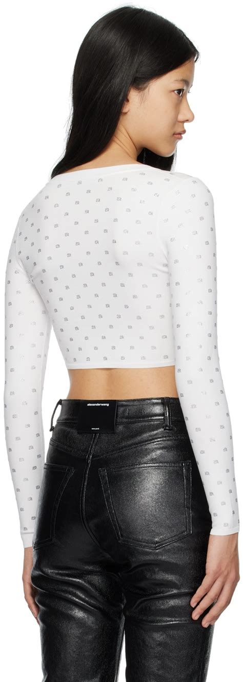 Alexander Wang White Cropped Crystal Cardigan Alexander Wang