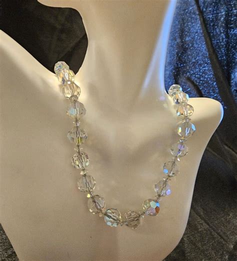 Vintage Signed HOBE Aurora Borealis Crystal Necklace Gem