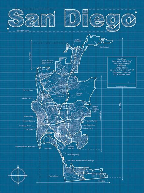 San Diego Map San Diego Street Map San Diego Wall Map | Etsy | Arte con ...