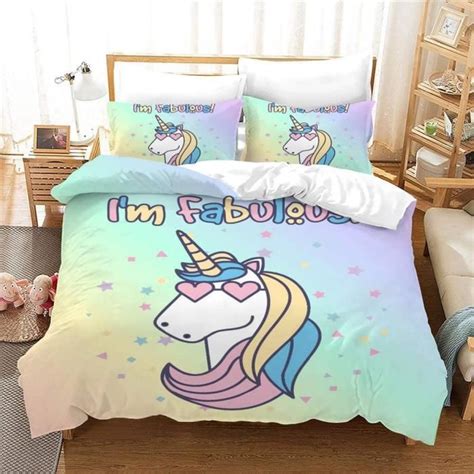 Parure de Lit Motif Licorne Unicorn Bande Dessinée 220x240cm 136