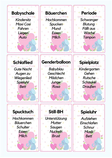 Babyparty Tabu Vorlage Pdf Mit Begriffen Auf Deutsch F R Etsy