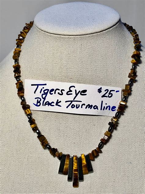 Tigers Eye And Black Tourmaline Crystal Necklace Etsy