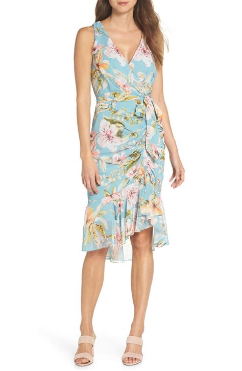 Eliza J Floral Print Faux Wrap Midi Dress Regular And Petite Nordstrom