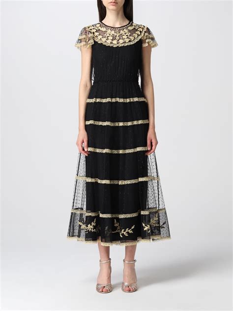 Red Valentino Midi Dress In Point Desprit Tulle Black Red