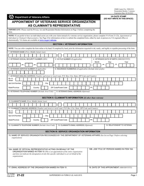 Va Form 21 22 Download Fillable Pdf Or Fill Online Appointment Of