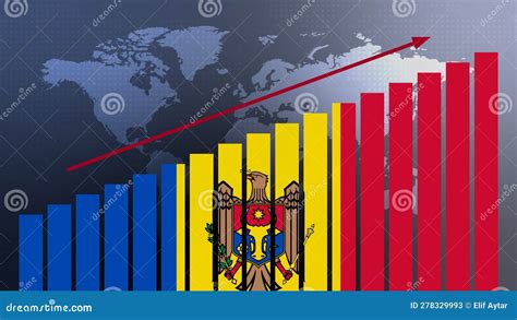 Moldova Flag On Bar Chart Concept With Increasing Values Economic