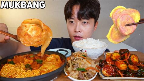 [와차밥] 왕만두 부대찌개 간장제육볶음 분홍소세지 오이무침 먹방 Spicy Sausage Stew And Stir Fried Pork Asmr Mukbang Eating