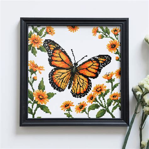 Monarch Butterfly Cross Stitch Pattern Pdf Modern Cross Stitch Pattern Cottagecore Decor