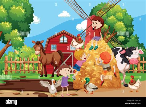 Farm Scene With All Animals illustration Stock Vector Image & Art - Alamy