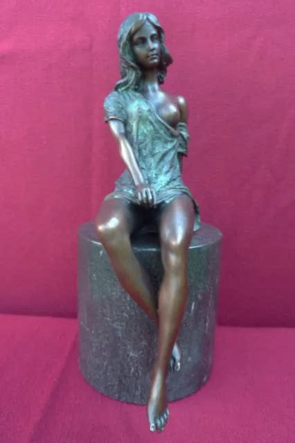 Erotic Naked Girl Bronze Statue Modern Art Nude Sculpture Marble Podium