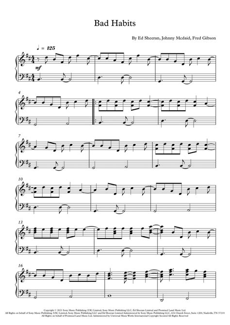 Bad Habits Arr Fernanda Moura Sheet Music Ed Sheeran Piano Vocal