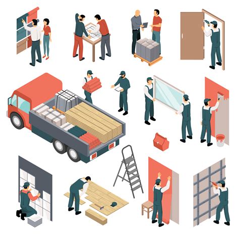 Isometric Apartments Renovation Set 474448 Vector Art at Vecteezy