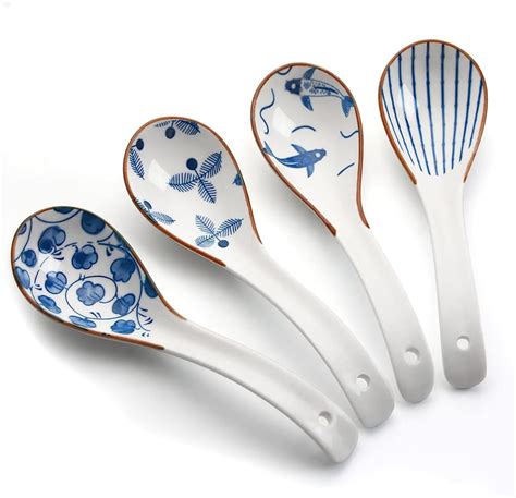 Chinese Soup Spoons 6 2 Inch Ceramic Ramen Spoons Japanese Retro