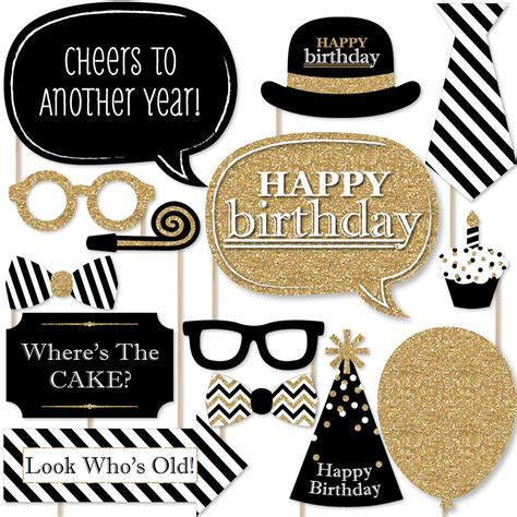 Buy Adult Happy Birthday Gold Birthday Party Photo Booth Props Kit