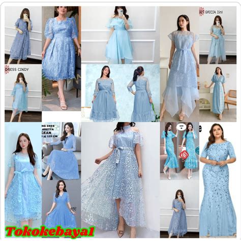 Jual Dress Brukat Natal Edisi Warna Biru Dress Christmas Skyblue