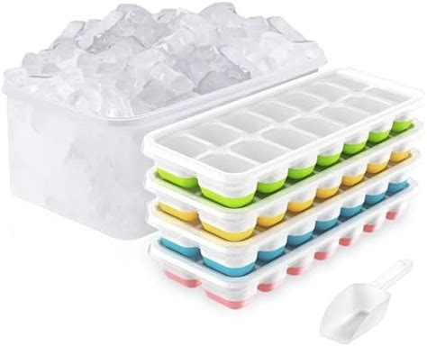 Ilauke Silicone Ice Cube Tray With Lid Bin Set Of Ice Cube Moulds