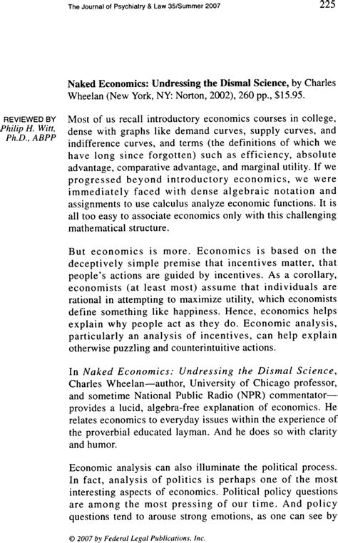 Book Section Essay And Review Naked Economics Undressing The Dismal