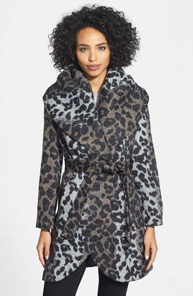 T Tahari Tahari Leopard Print Wool Blend Wrap Coat Wrap Coat Coats