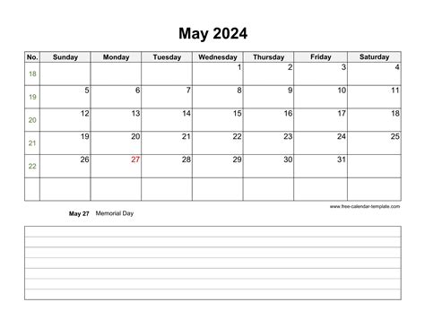 May 2024 Blank Calendar Printable Free 1 Calendar Year View 2024