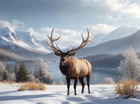 Premium Photo View Of Elk With Winter Nature Landscape