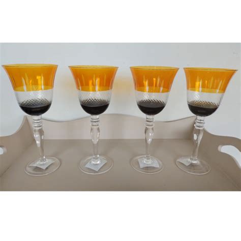 Set 4 Copas Vino Tinto Ambar Talladas Fagu Deco