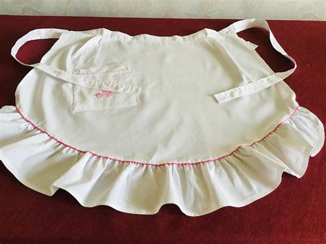 Vintage White Cotton Half Apron With Ruffle And Pocket Cooking Etsy