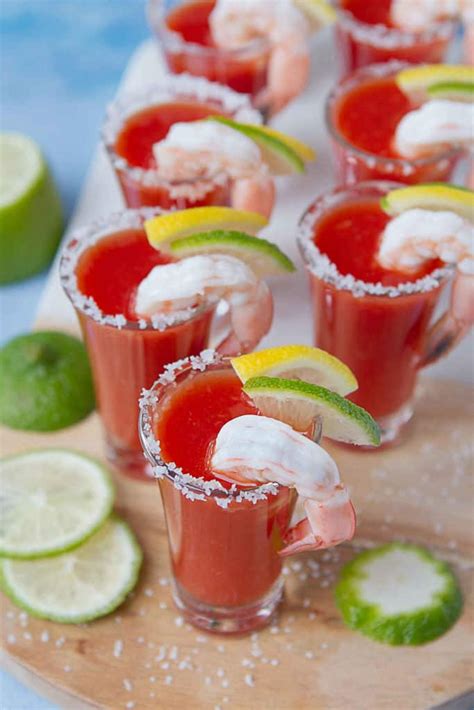 Bloody Mary Shrimp Shooters - Cookin Canuck - Easy appetizer recipe