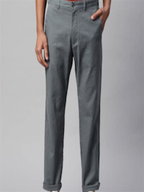 Buy Marks Spencer Men Charcoal Grey Linen Cotton Solid Trousers