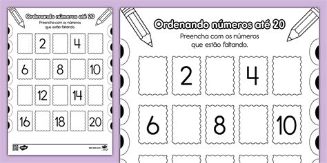 Atividade Números Até 20 - Atividade de ordenar números até 20 (teacher made)