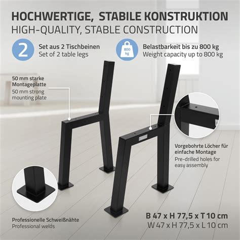 Bankbeine Er Set H Form X Cm Schwarz Aus Stahl Ml Design