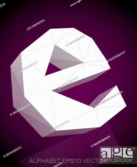 Abstract White 3D Polygonal Lowercase Letter E With Reflection Stock