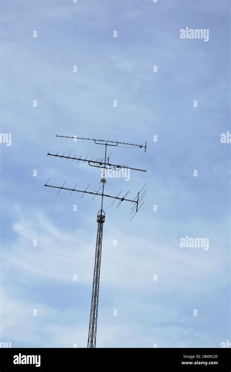 high television antenna old and obsolete technology on sky background Stock Photo - Alamy