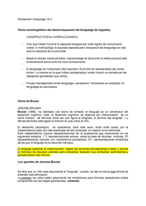 Teor Es Del Desenvolupament Del Llenguatge Pensament I Llenguatge