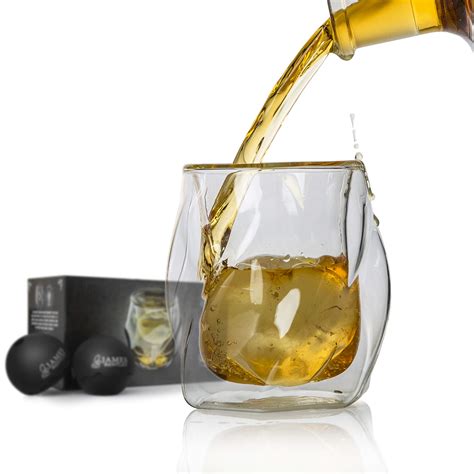 Double Wall Whiskey Glasses Setfree Sphere Ice Ball Mold X2 For Whisky