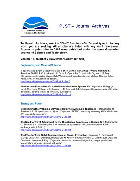 PJST – Journal Archives