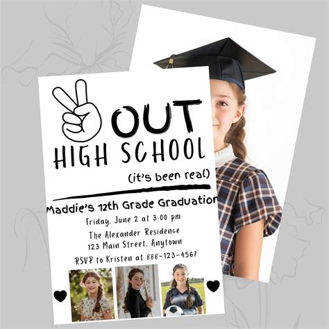 High School Graduation Invitation Peace Out High School Editable Party ...