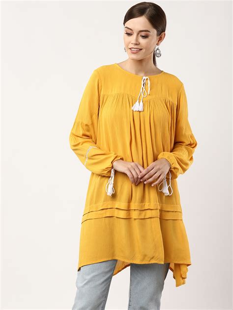 Buy Sangria Women Mustard Yellow Solid Tunic Tunics For Women 8349607