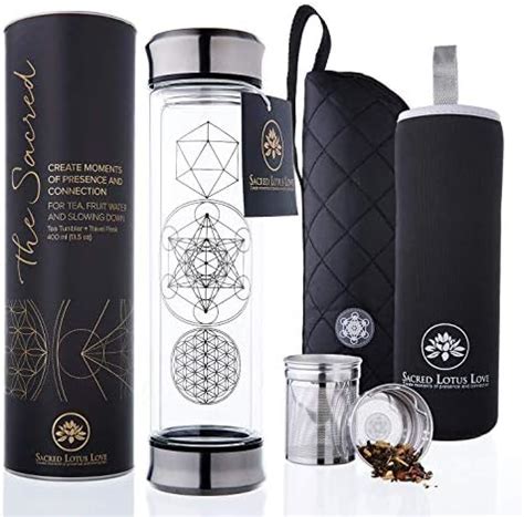 Amazon Sacred Lotus Love Double Walled Glass Tea Infuser Bottle